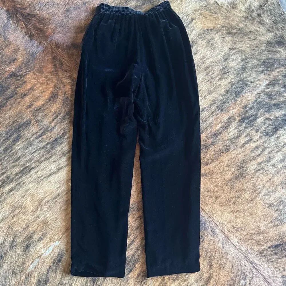 Vintage Dana Buchman Vintage Black Velvet Silk Straight Leg Pants 6 - Picture 5 of 8
